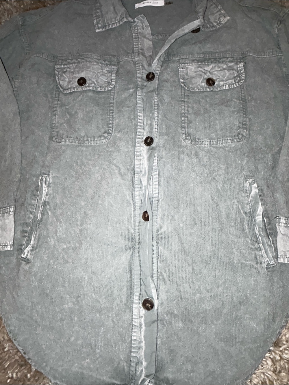Mustard Seed Washed Finish Sage Button-Up Shirt Jacket - Picture 3 of 4